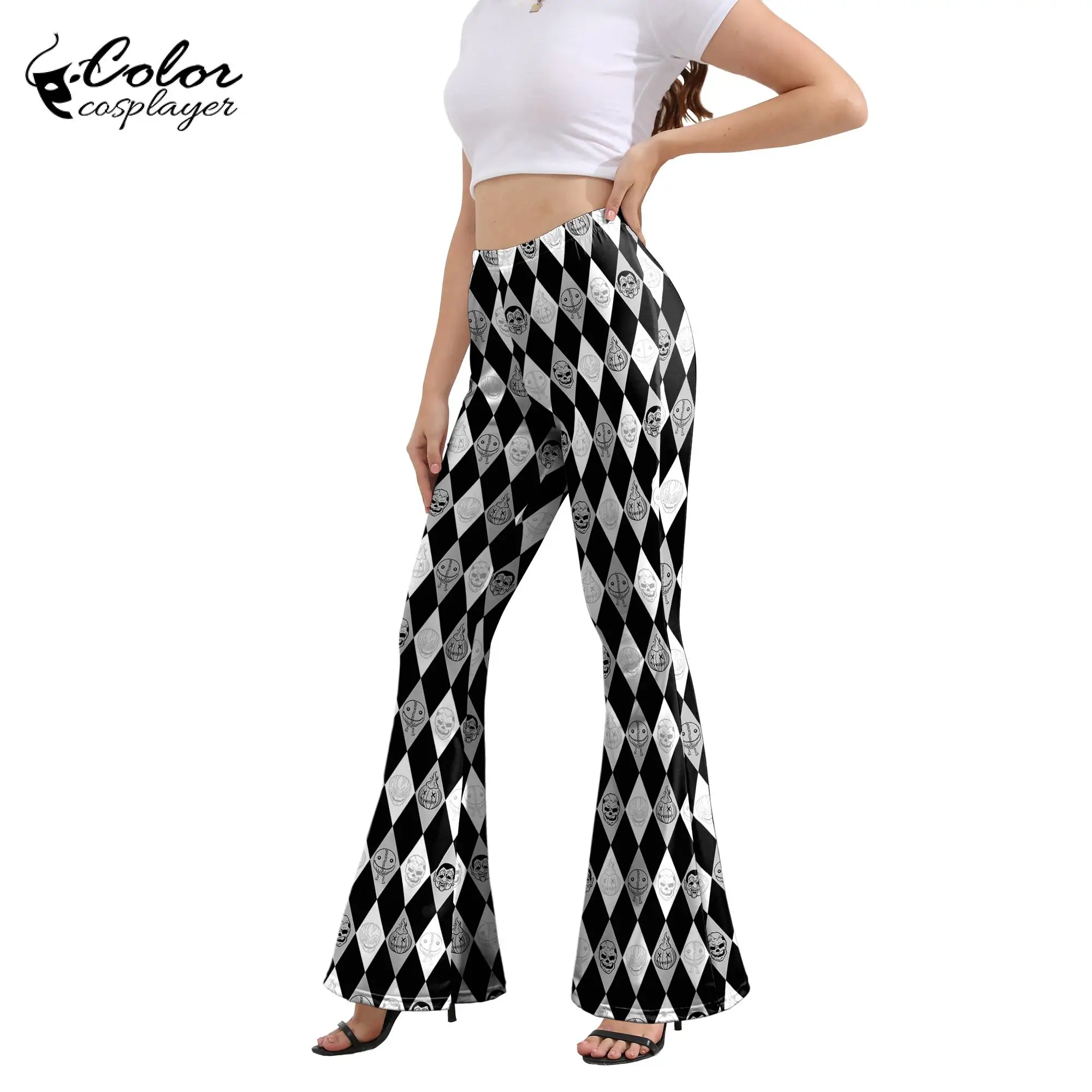 Color Cosplayer Modern Dance Pants Evil Pumpkin Pattern Flared Pants 3D Printing Trousers Dancers Performance Halloween Costumes