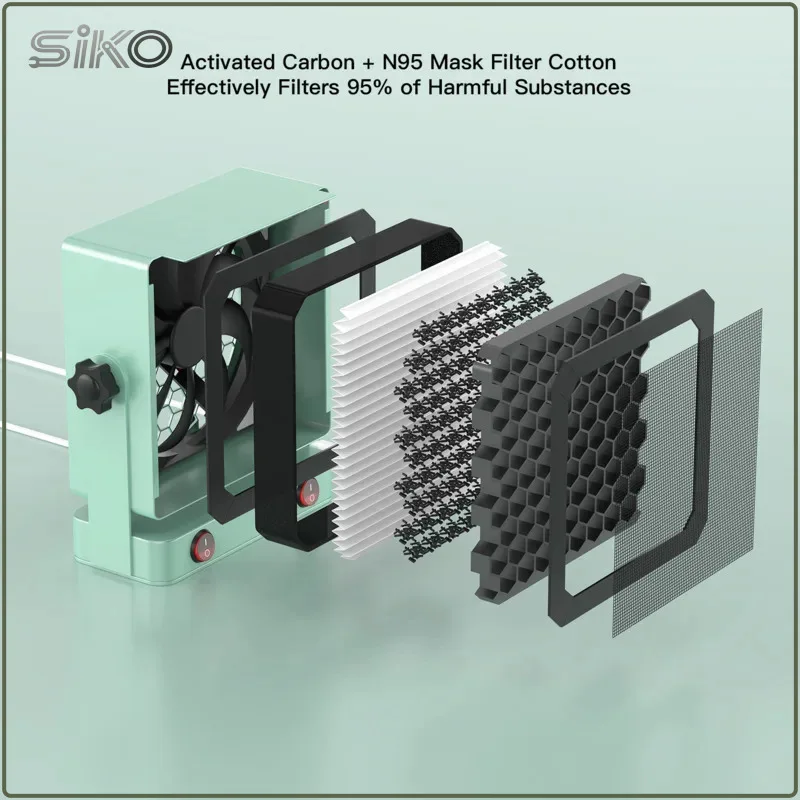 Portable Desktop Fume Extractor SK-108 LED Work Lamp 95% Filtration by Activated Carbon & N95 Cotton USB Powered for Soldering