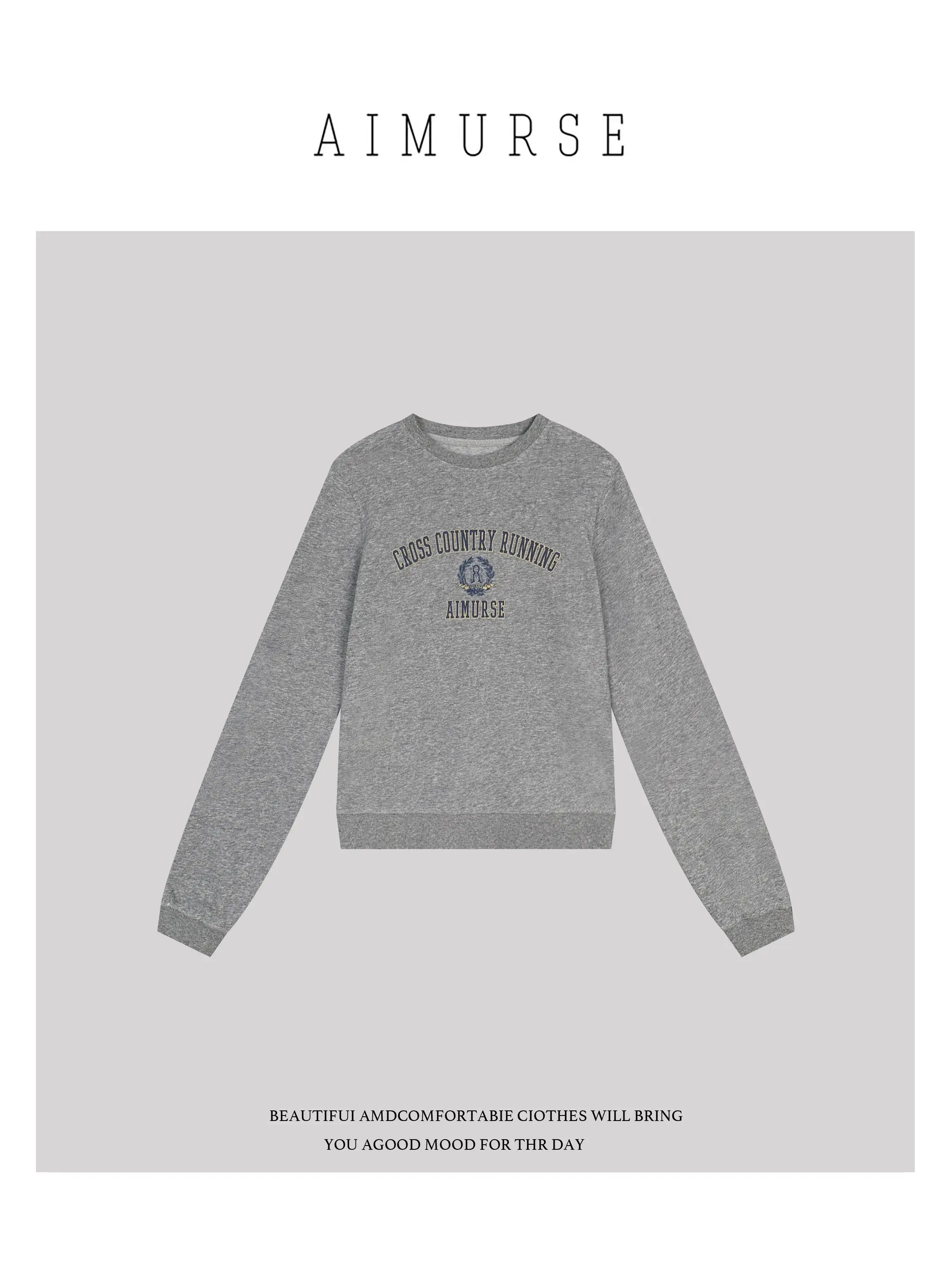 

AIMURSE Original Design Casual T-irt Versatile Autumn Collection round Ne Pure Cotton Polyester Blend Comfortable Fit