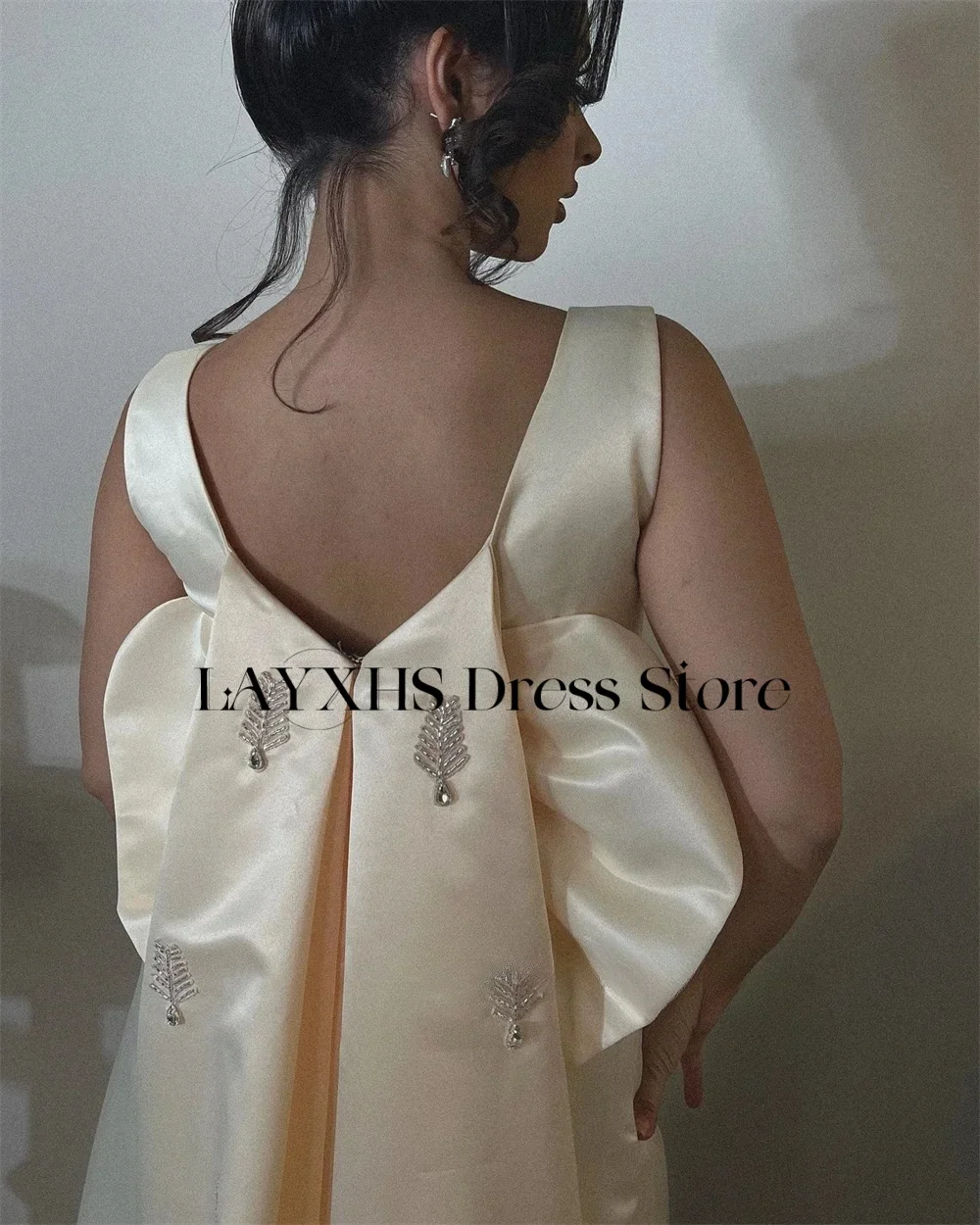 LAYXHS Exquisite Abendkleider mit O-Ausschnitt, Meerjungfrau, rückenfrei, mit Perlen besetzt, Schal, bodenlang, Ballkleider, individuell gestaltet