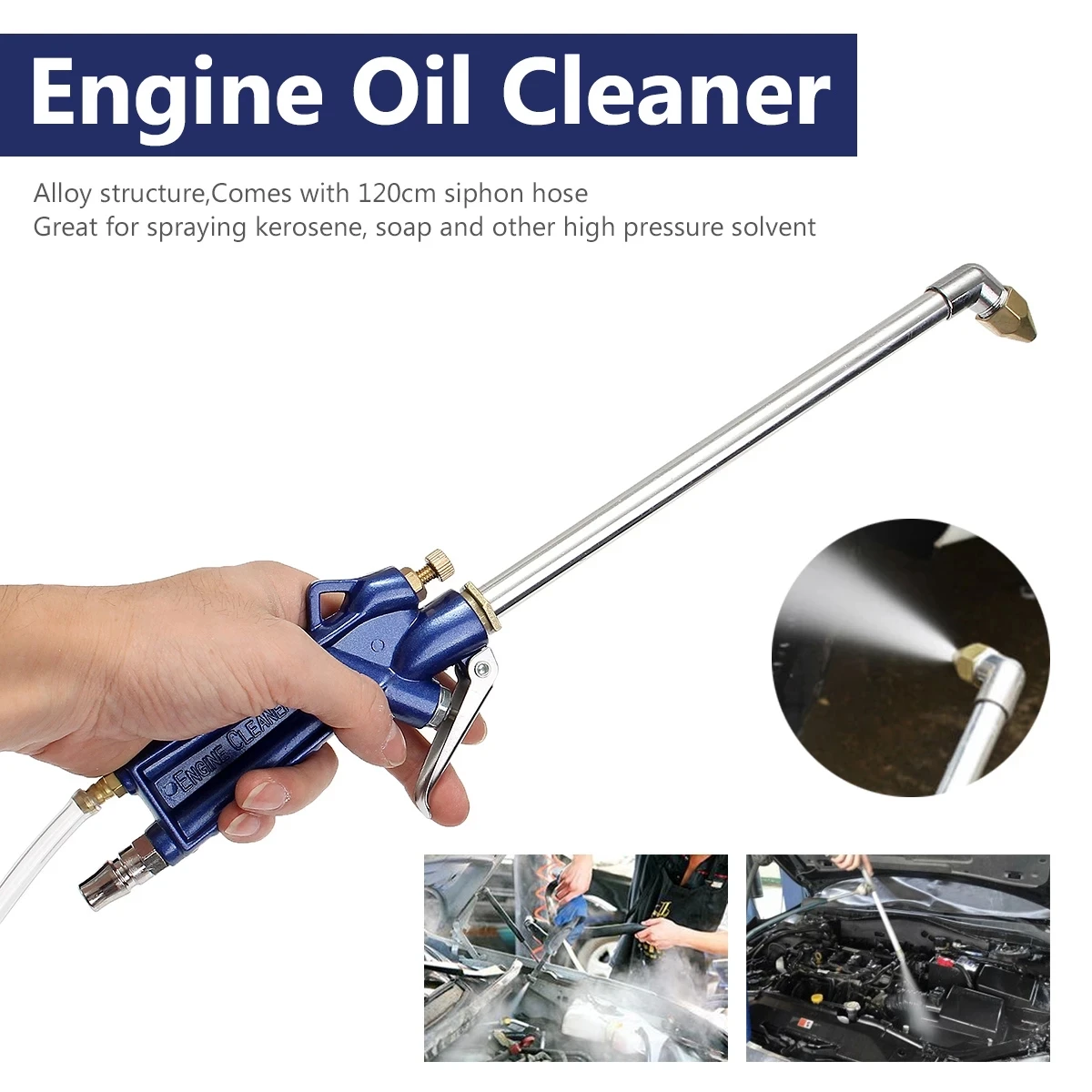 

400mm Engine Oil Cleaner Tool Car Auto Water Cleaning Gun Pneumatic Tool with 120cm Hose Machinery Parts Alloy Engine Care