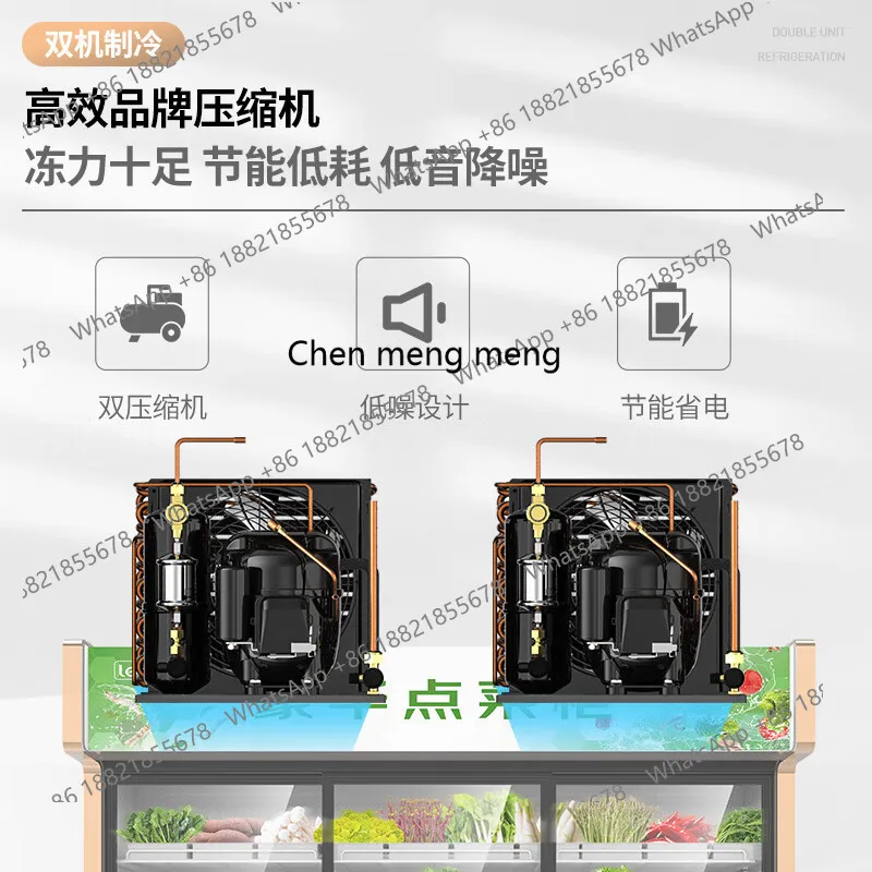 Armário de manutenção fresca de vegetais com 3 temperaturas, churrasco comercial, la carte, congelador congelado, armário de exibição malatang