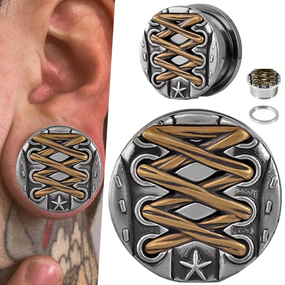 1PC Stainless Steel cross Shoelace Ear Plugs Expanders Piercing Screw Ear Gauges Earring Gauges Stretchers Body Piercing Jewelry