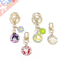 Anime Hello Kitty Cat Metal Enamel Keychain Cute Kuromi Melody Sanrio Flower Series Keyring Pendant Bag Accessories Toys Gifts