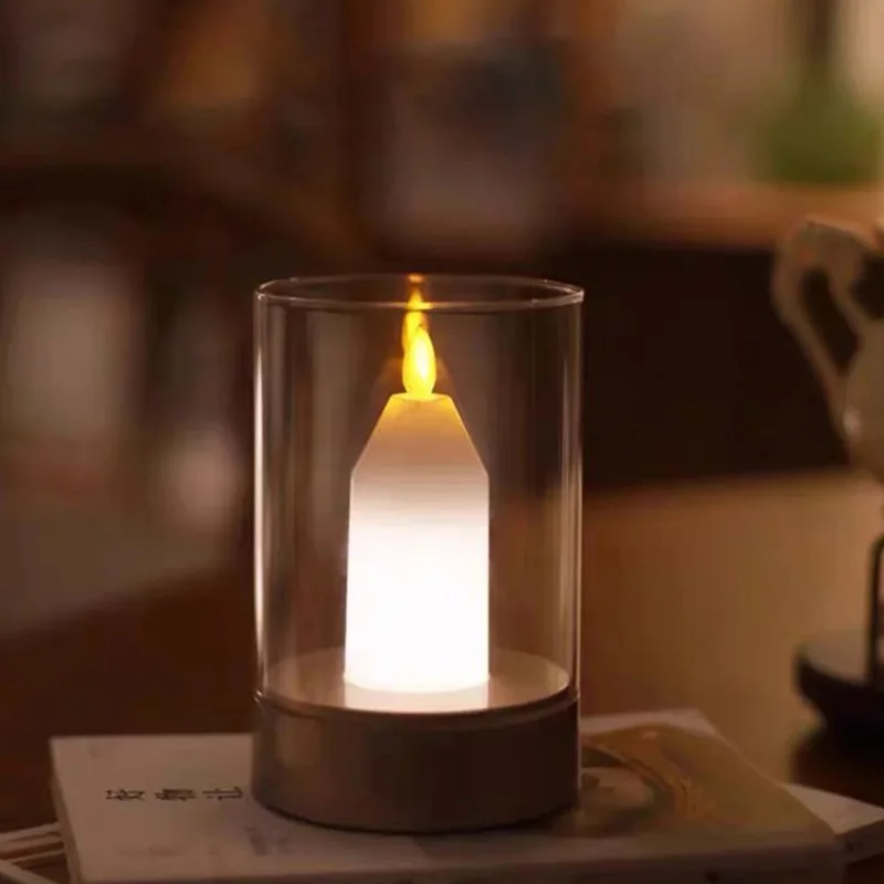 LED Candle Light Small Night Light Rechargeable Flashing Flameless Candle Lamp Motion Sensor Atmosphere Lights For Home Decor