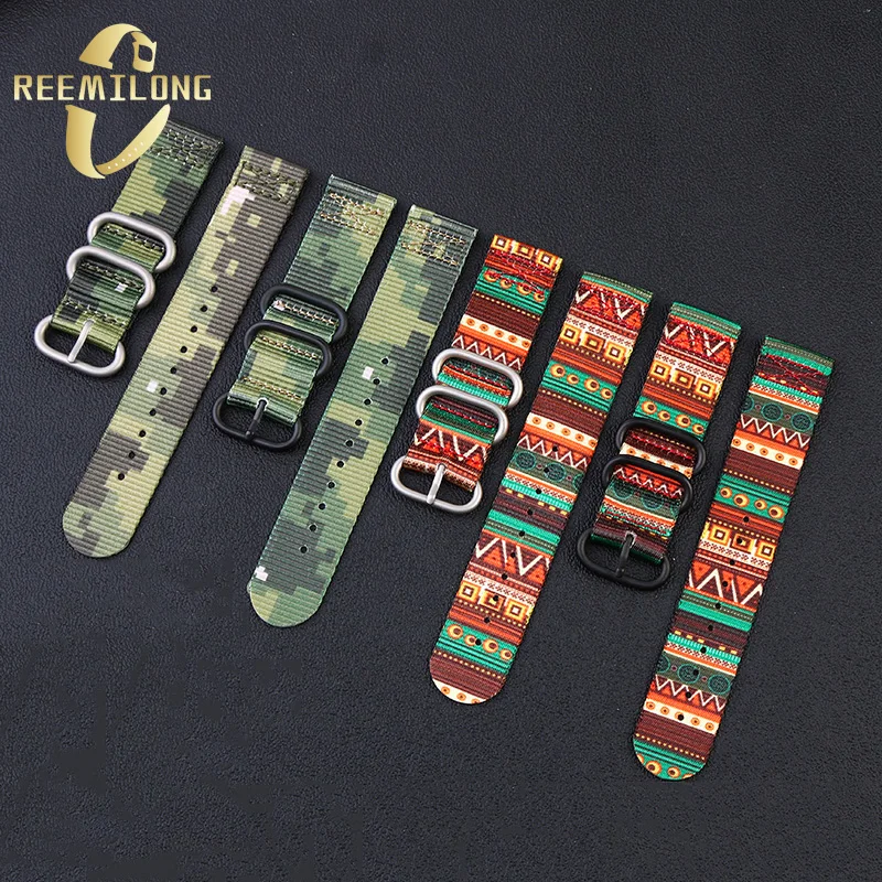 Nylon canvas watch strap 22mm 24mm ultralight ethnic style Camouflage green men watchband For Suunto 9 PEAK BARO 7/D5 ELEMENTUM