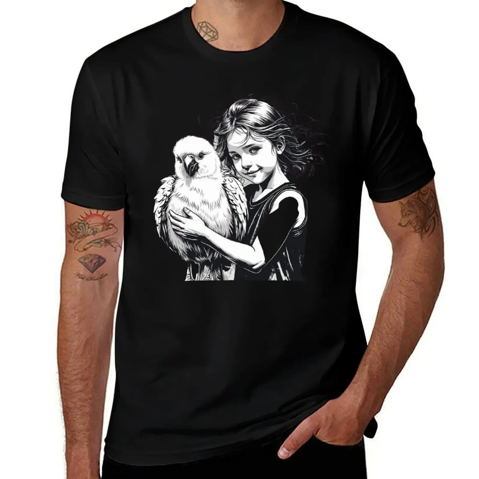 

Girl holding a white bird 3 T-Shirt vintage t shirts anime t shirts aesthetic clothes Men's t-shirt