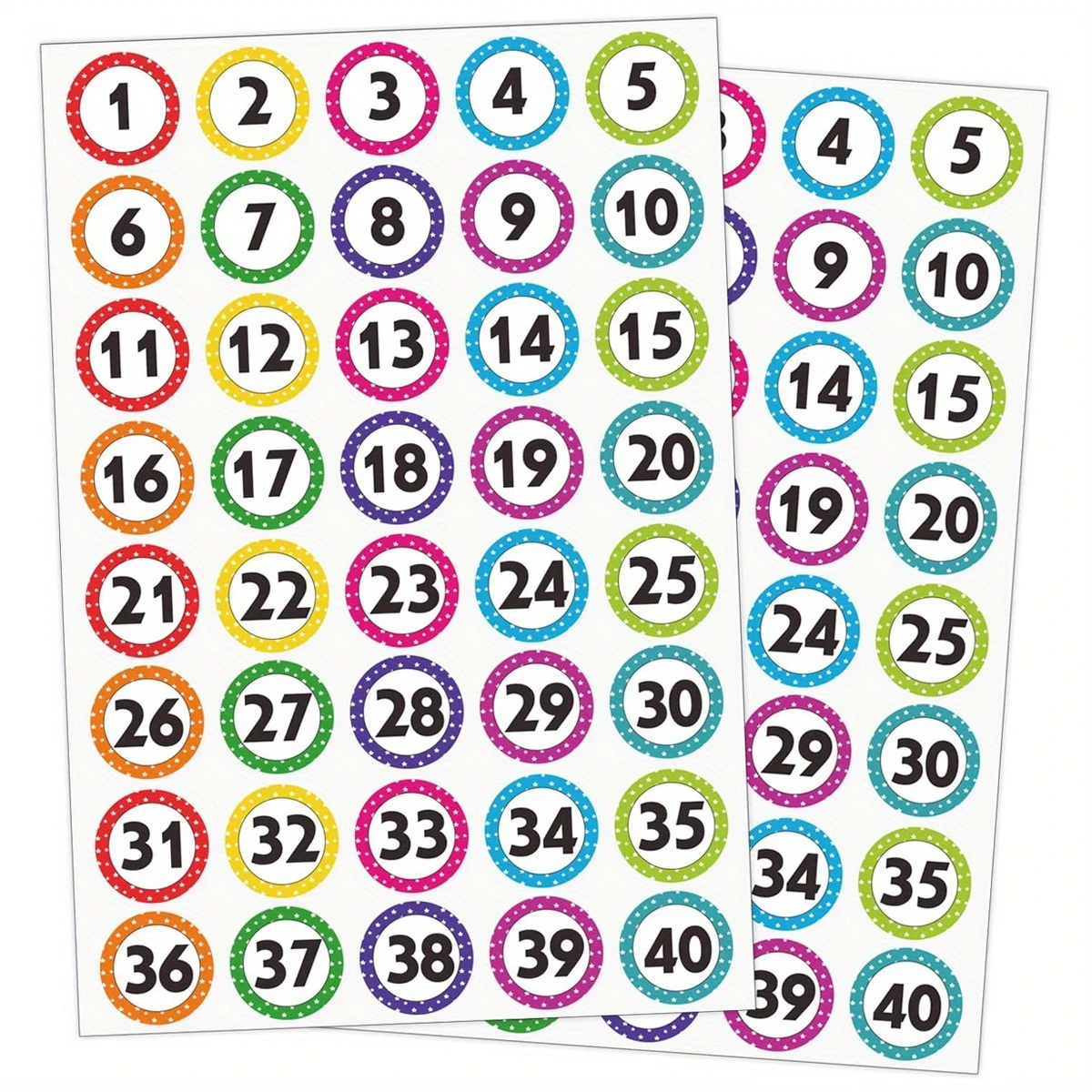 200PCS Number Stickers 1-40, 5 Sheets Dot Consecutive Number Labels Self-Adhesive Number Stickers for Office, Classroom, Boxes