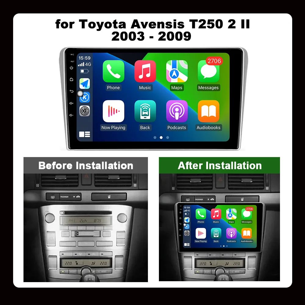 9 '' HD Touch Screen for Toyota Avensis T250 2 II 2003 - 2009 Android OS System Car Multimedia Radio GPS Navi Bluetooth WiFi