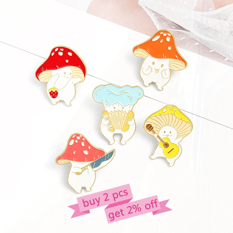 Pines Bag Lapel Pins Cartoon Cute Badge Plant Jewelry Gift for Kids Friends Mushroom Enamel Pins Custom Funny Guitar Accordion