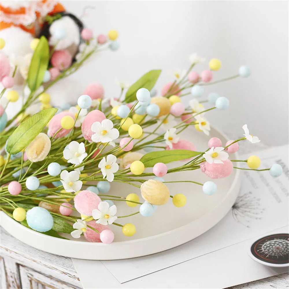 Colorful Easter Twig Arrangement Vase Decorative Painting Foam Egg Birthday Fake Plant for Crafting Accessory