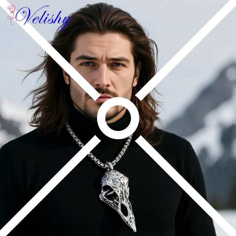 

Retro Nordic Style Crow Skull Pendant Animal Bird Necklace For Men Personalized Jewelry Amulet Gift Horror Costume Accessories