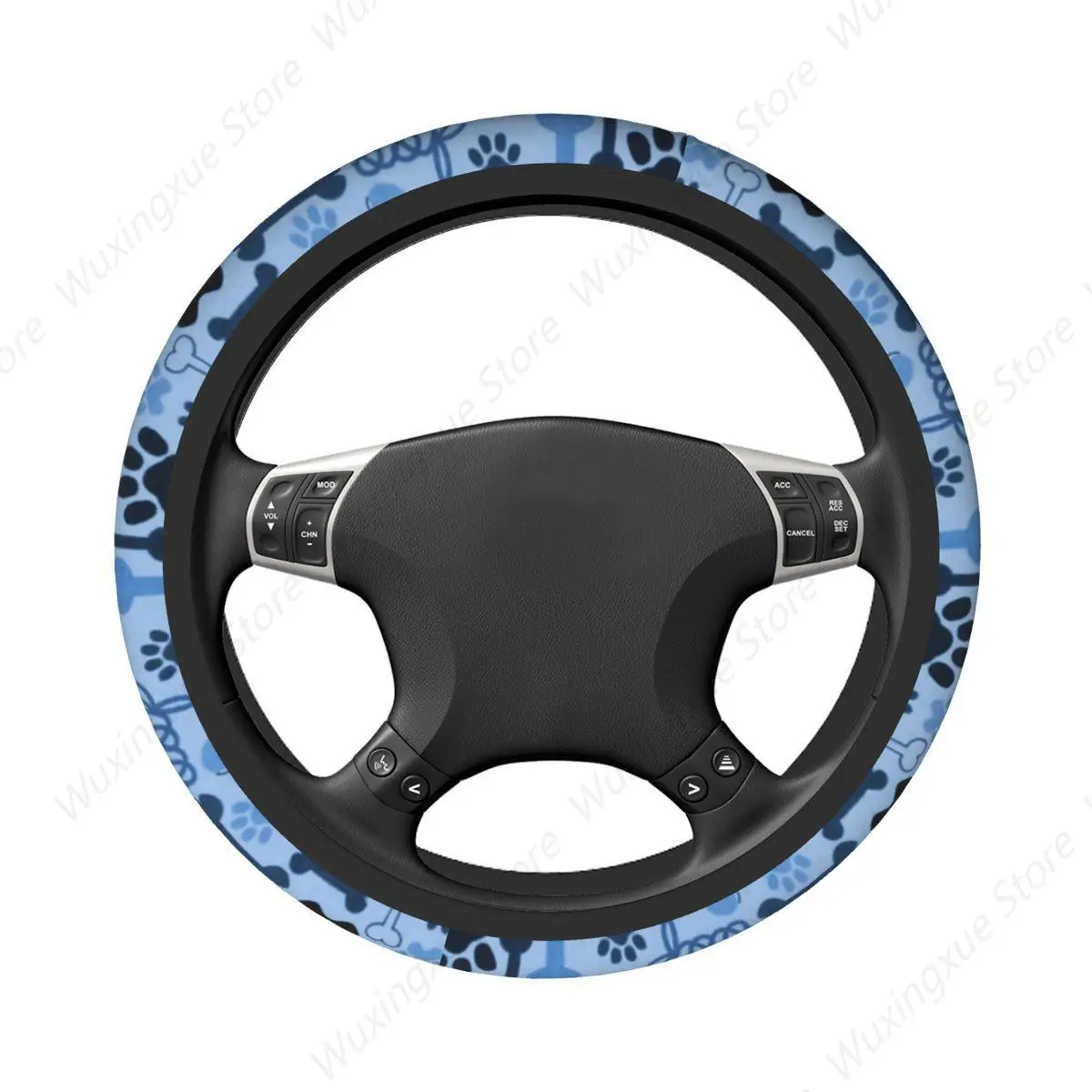 Blue Dog Bones And Paw Prints Steering Wheel Covers Universal Footprint Steering Wheel Protector Fit for Sedan Car Accessories