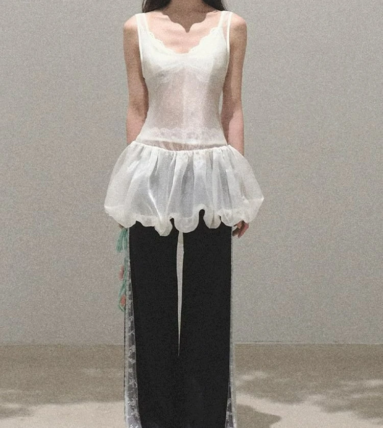 2026 Summer Mesh Stitching Sweet Wind Bow Design Skirt Swing Suspender Dress Women