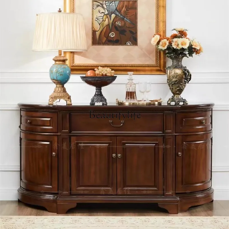 American all solid wood dining side cabinet, living room semicircular entrance aisle decorative cabinet