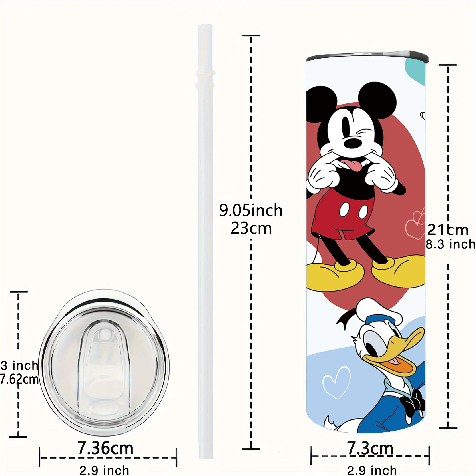 1pc 20oz Disney Mickey Minnie Donald Duck Stainless Steel Tumbler with Straw Cartoon Thermal Cup for Travel Office Daily Use