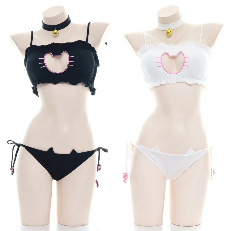 Anime Kawaii Cute Cat Paw Bikini Swimsuit Costume Beach Girl Mini Lovely Cats Bell Swimwear Women Sexy Underwear Uniform Cosplay