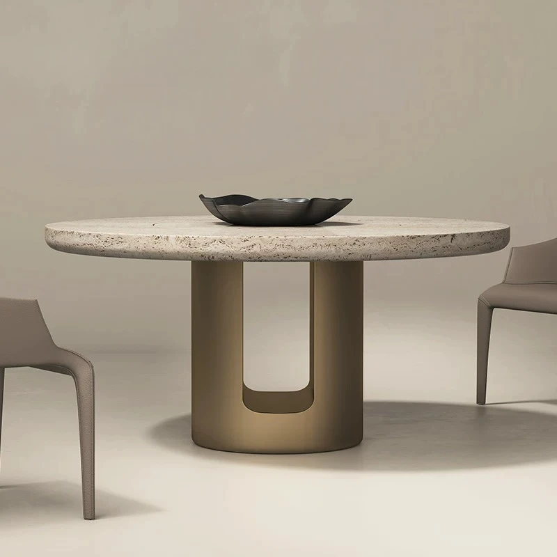 Natural marble dining table stainless steel light luxury round simple modern designer high-end villa home dining table