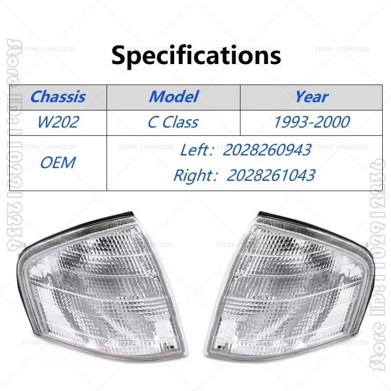 for 1993-2000 W202 Mercedes Benz C Class Front Indicator Corner Light Signal Lamp No Bulb 2028260943 2028261043