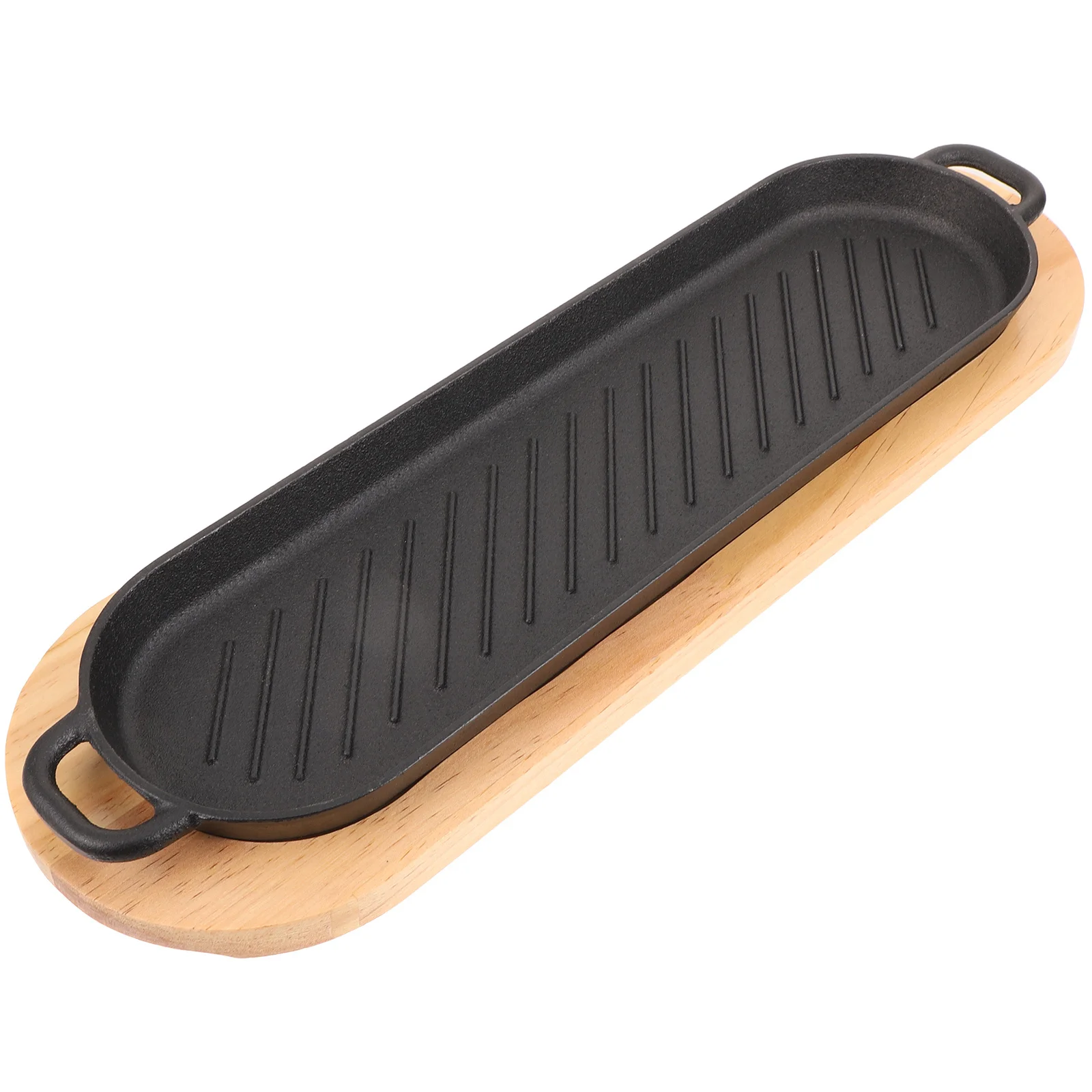 

Cast Iron Steak Plate With Wooden Tray Heavy Duty Grill Pan For Even Heating Stovetop Cooking Serving Dish Kitchen