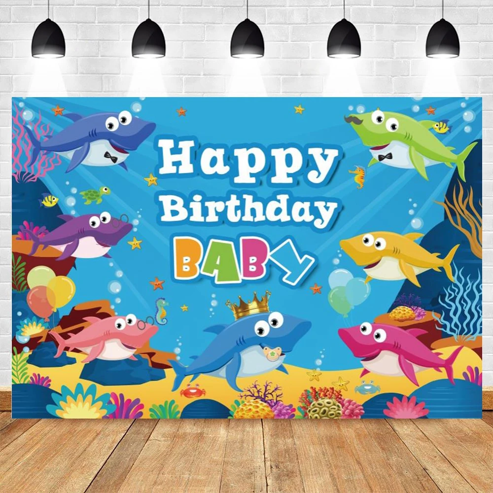 Newborn Baby Birthday Seabed Shark Fish Backdrop for Photography Sea Ocean Underwater World Party Decor Background Photo Studio