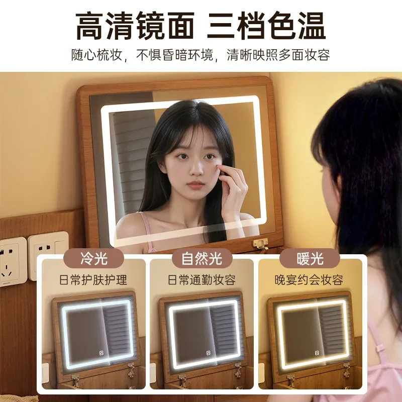 for Flip Dresser Bedroom Modern Simple Bedside Table Storage Cabinet Integrated Small Makeup Mirror Makeup Desk view 4