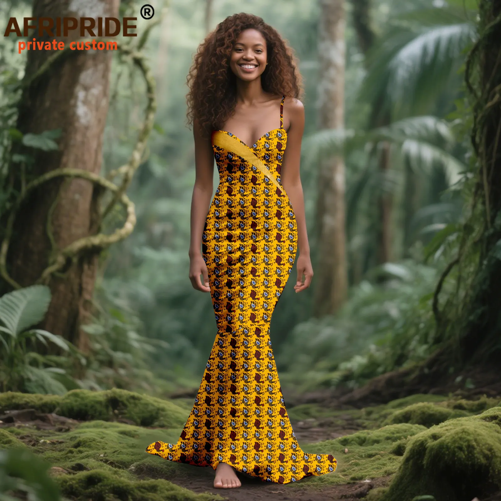 African Dresses for Women Off the Shoulders High Waist Maxi Suspender Dress Ankara Attire Dashiki Outfits for Party 2525094