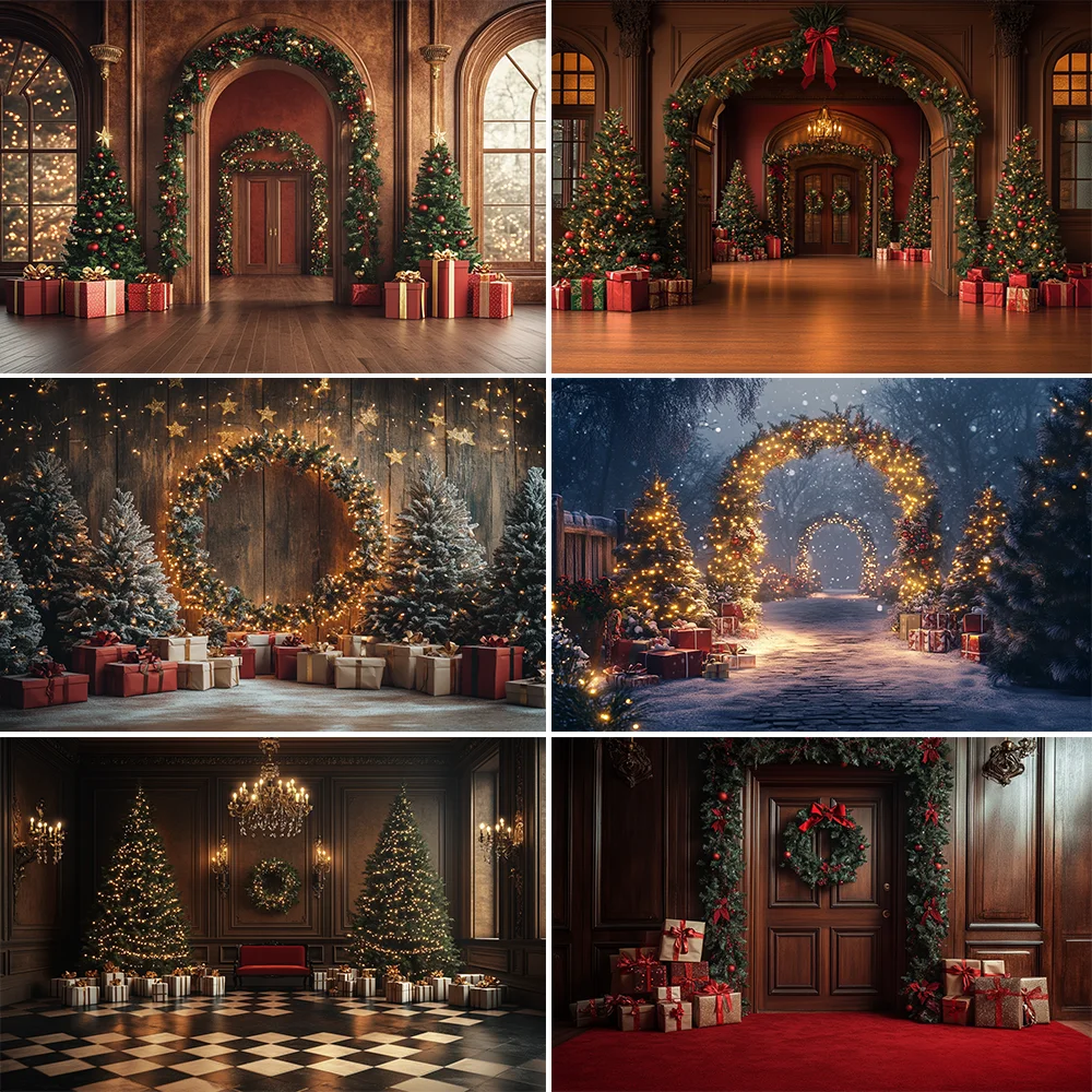 

Winter Christmas Photography Background Xmas Town Garland Snow Decoration Supplies Family Portrait Photo Backdrop For Studio