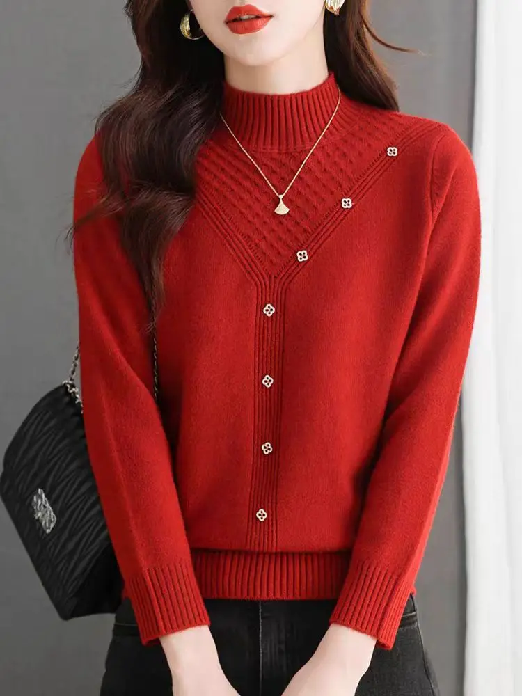 

Женский вязаный свитер с высоким воротником, внутренняя одежда, свободный модный осенне-зимний топ, трикотаж для мамы Base irt