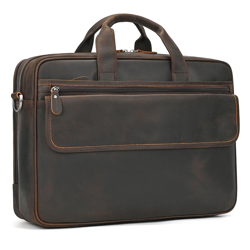 Large Capacity Men's Leather Briefcase Bag 17.3 Inch Men Male Business Briefcase Handbags Crossbody Shoulder Bag Multifunction