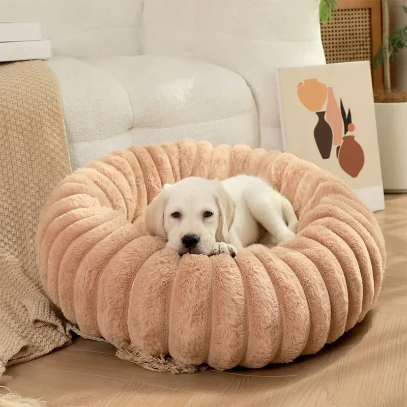 Plush Pet Nest Winter Cat Nest Dog Nest High Weight Straight Strip Plush Pet Mat Detachable Washable Round Cat Bed