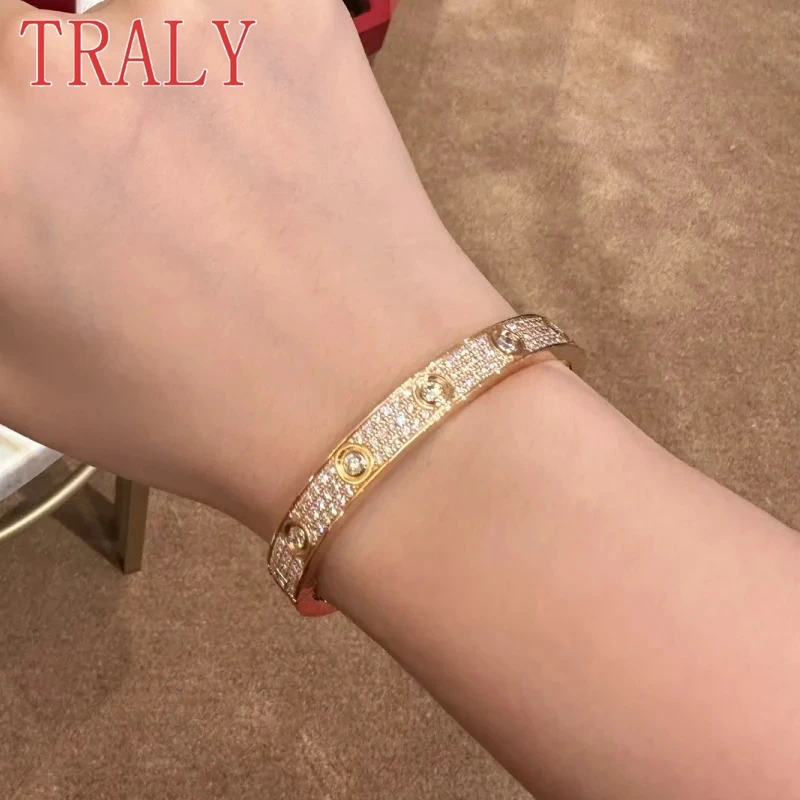 

S925 Sterling Silver Moissanite Diamond Women Bracelet Rose/White Gold Colour 6mm Wide Luxury Couple's Bangle Party Jewelry Gift