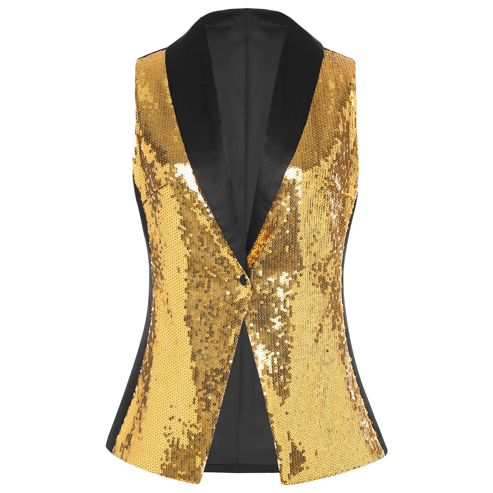 Women Shiny Sequin Formal Suit Vest V-neck Sleeveless Jazz Dance Waistcoat Banquet Wedding Party Choir Stage Performance Costume