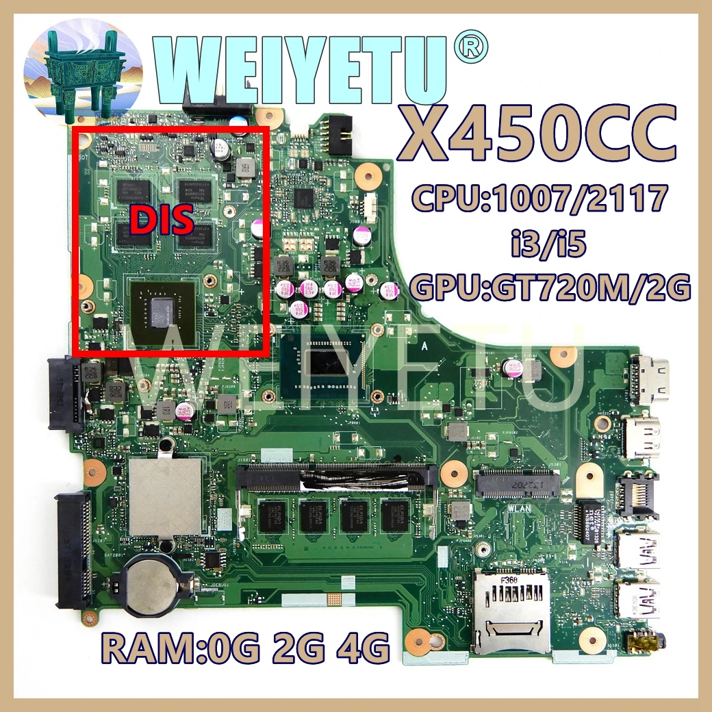 

Материнская плата X450CC 1007/2117/i3/i5 CPU 2G/4G RAM UMA/GT720M для ноутбука Asus X450VC X450CC X450C X450VP X450VB X450CA, материнская плата