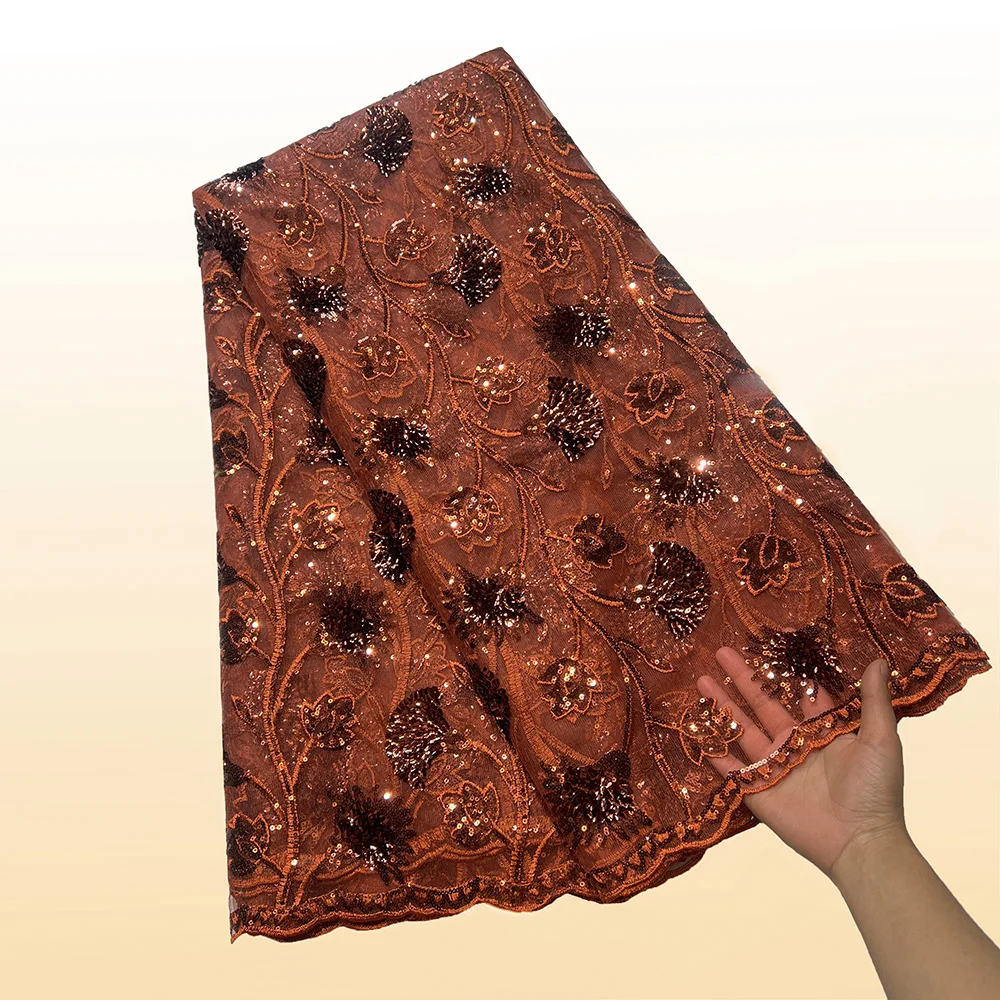 LACE French Lace Fabrics 5 Yards Tulle Lace Embroidery Fabrics With Sequins 2025 Latest African Lace For Nigerian Party