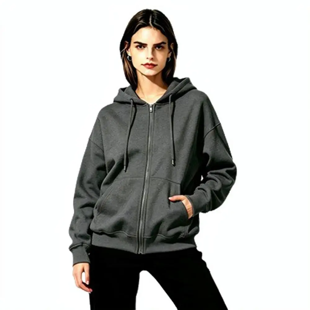Womens Loose Fit Zip Hoodie Sweatshirt Casual Long Sleeve Pocket Jacket Solid Color Sporty Daily Active Tops