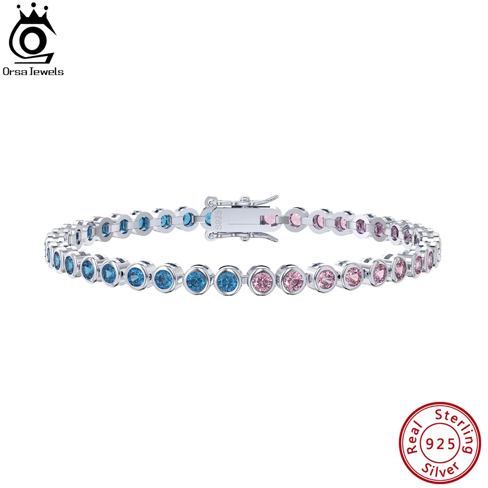 

ORSA JEWELS Authentic 925 Sterling Silver 3mm Round Cut Tennis Bracelet for Women Girl Fashion Party Bracelet Jewelry Gift SB155