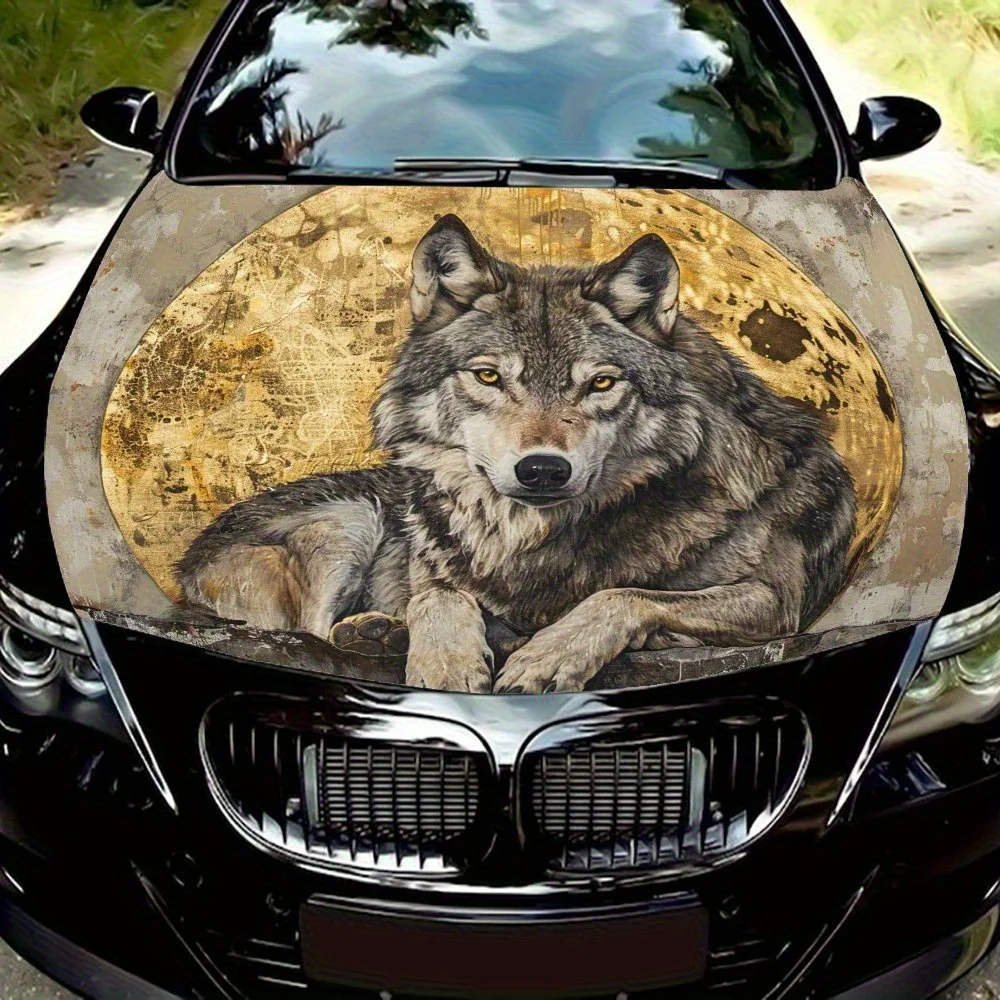 

Lying On His Stomach Wolf Vinyl Wrap Decal For Car Hood - Durable & UV-Resistant, Easy-Clean PVC Sticker, Perfect Fit For Auto B