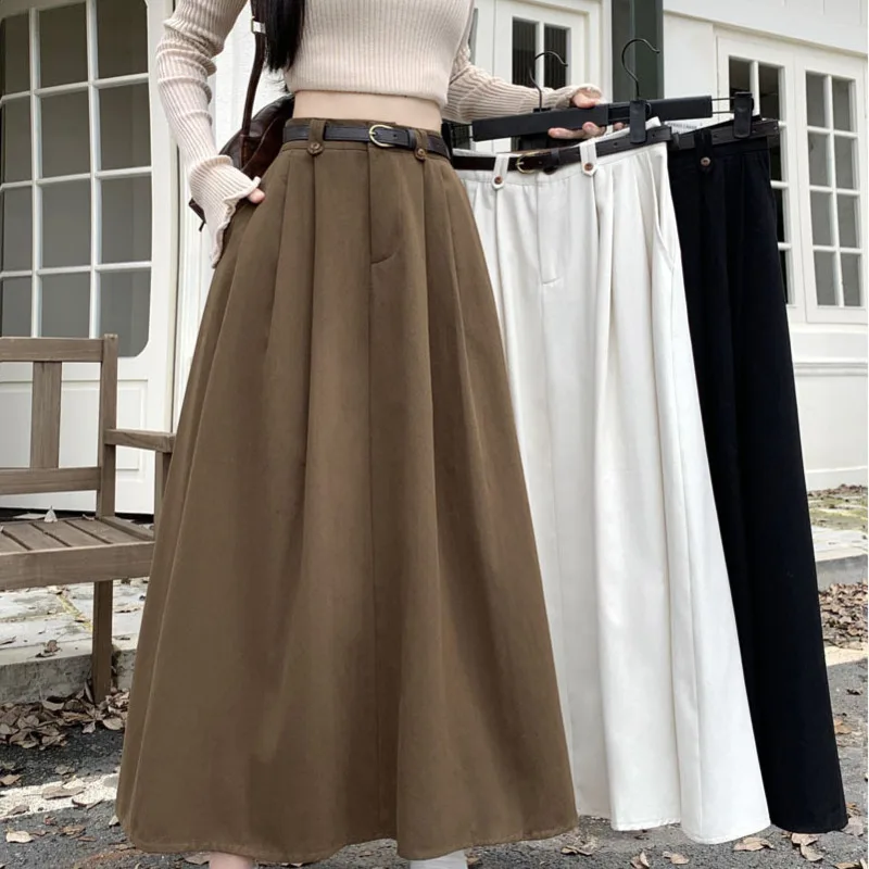 

Women Skirt Fashion Vintage Temperament Vintage Elegant New Harajuku Solid Color All-Match A-LINE Skirts New