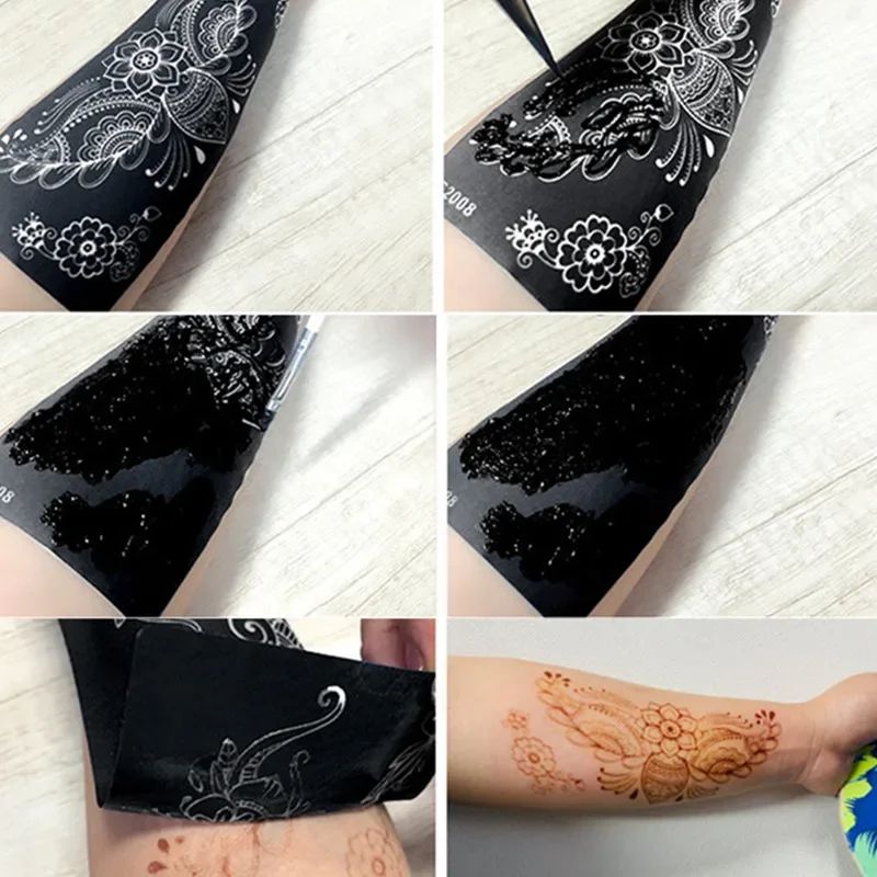 1pc Temporary Tattoo Stencil Indian Henna Hollow Tattoo Templates Body Painting Tattoo Inkjet Template Tattoo Stencil Stickers