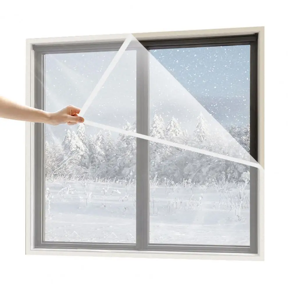 Winter Thermal Curtain Insulated Window Screen Protector Transparent Weather Curtain Self-adhesive Windproof for Home