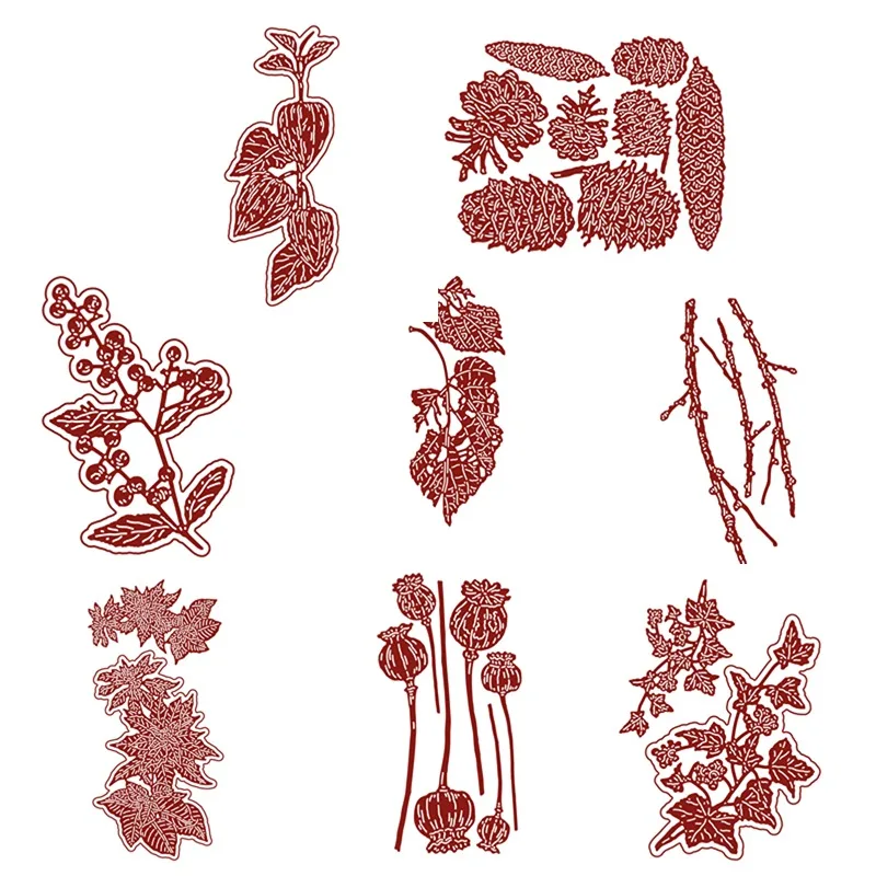 Foglia di Natale Bacche stagionate Poinsettia Fiore di pino Lanterna Metallo Fustelle Francobolli Scrapbooking Stencil Goffratura FAI DA TE