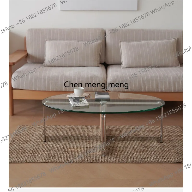Glass coffee table log wind stainless steel coffee table living room household small apartment light luxury tea table