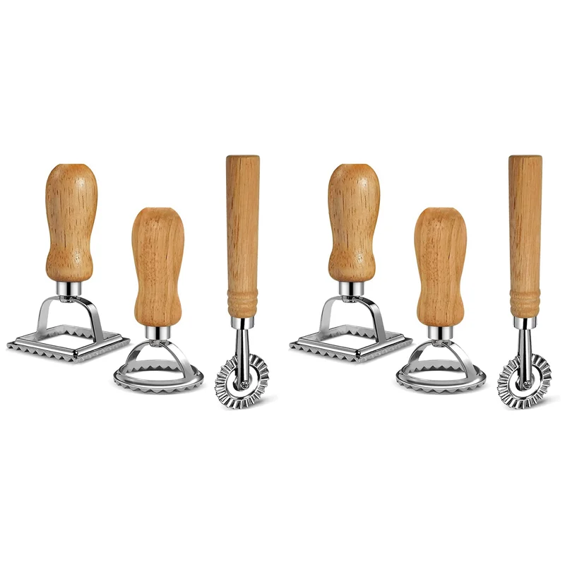 6X Ravioli Pasta Cutter Set, Ravioli Stamp Maker With Wooden Handle For Ravioli, Pasta, Dumplings Lasagna, Pierogi-B61B