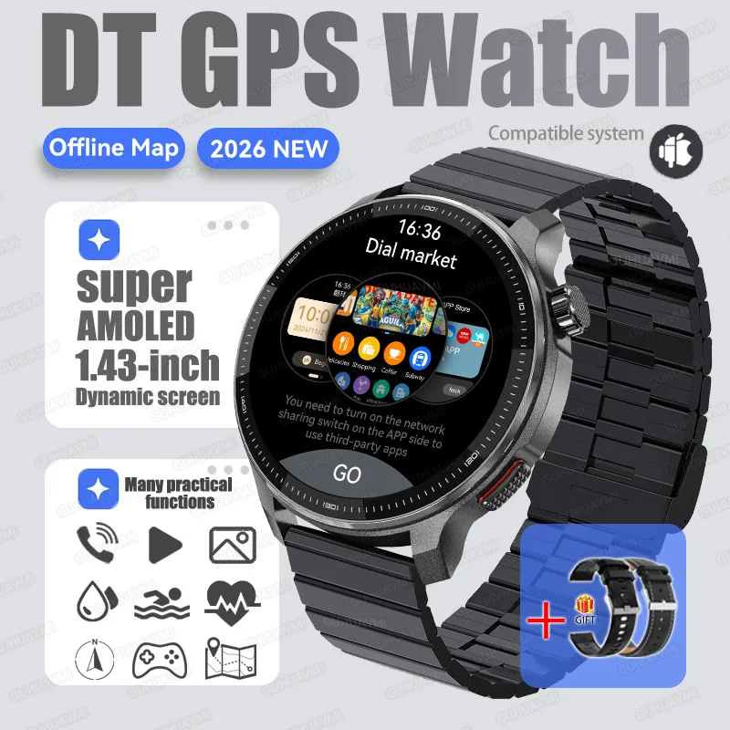 2026Nieuwe Tactische Sport Smartwatch Mannen Ingebouwde GPS Offline Kaart 4GB Geheugen 10ATM/IP69K Waterdicht Zwemmen Militray Smart Bracele