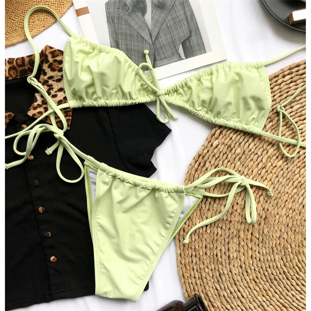 Neuer sexy, winziger, plissierter, geraffter Bikini, Damen-Badebekleidung, zweiteiliger Bikini-Set, gepolsterter Badeanzug, Badebekleidung, Schwimmanzug V2999 – Detail 27