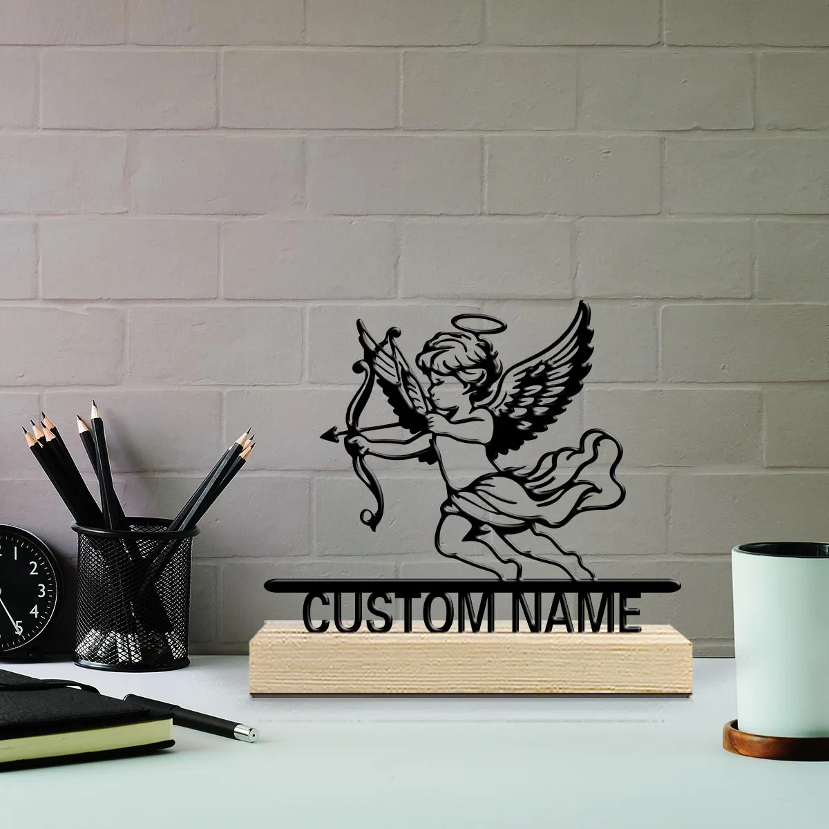 1pc Interesting Desktop Metal Statues Custom Content Equipped with Wooden Base Suitable for Fireplaces,Study Rooms,and Offices