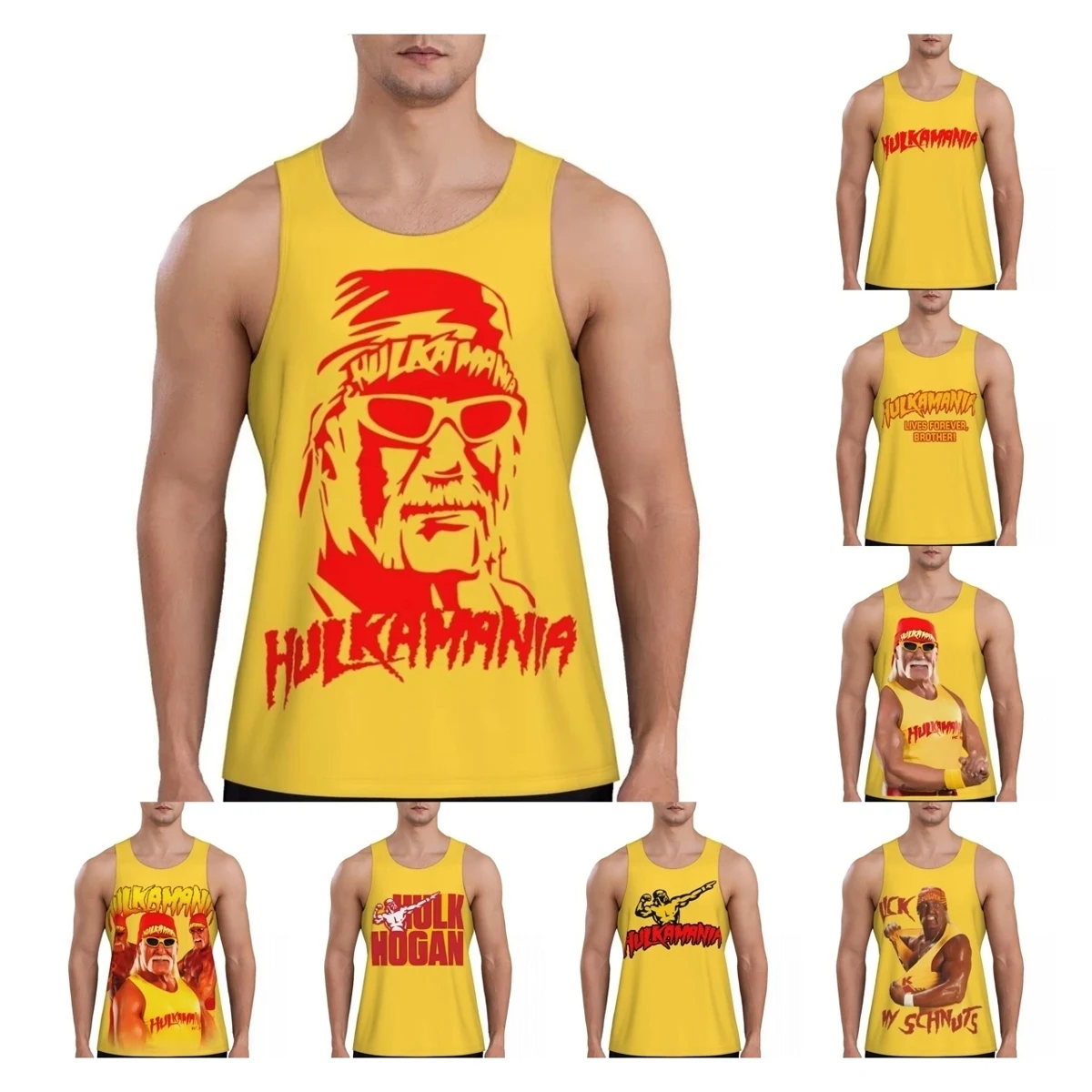 Camiseta sin mangas con estampado de Hulkamania Hulk Hogan para entrenamiento facial, camiseta sin mangas para culturismo, Fitness, gimnasio, chaleco de verano