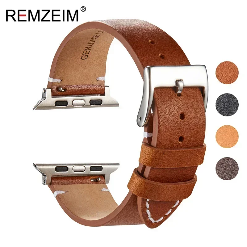 Echtes Lederarmband für Apple Watch 1–10 Ultra SE 2, lässiges Armband für iwatch 49 46 45 44 42 41 40 38 mm Sportarmband