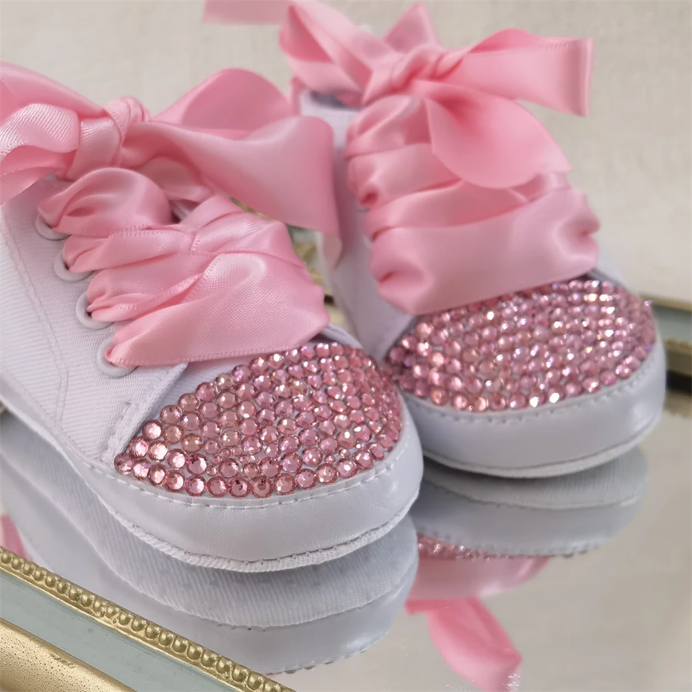 Pink Personalized Name Baby Shoes Boy Girl First Walking Nursery Deco Glitter Customized Baby Shower Sneakers